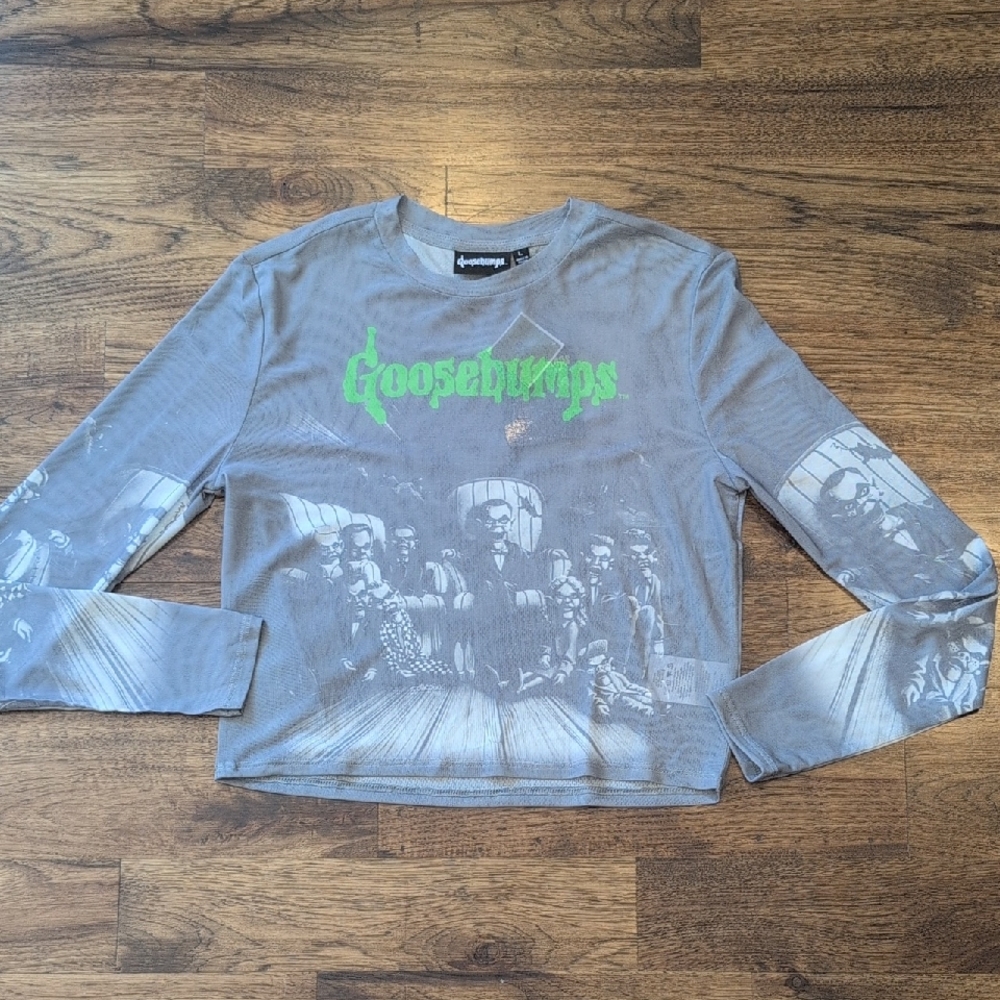 Girls Goosebumps gray sheer print crop top